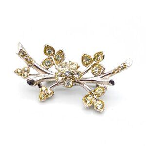 Spring Branch Crystal Brooch, Clear Stones on Silver Tone Lapel Pin